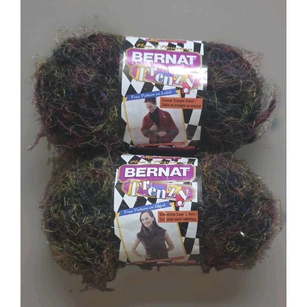 Bernat Yarn FRENZY #55040 Black Blast Skeins NEW Vintage Set Of Two Fuzzy